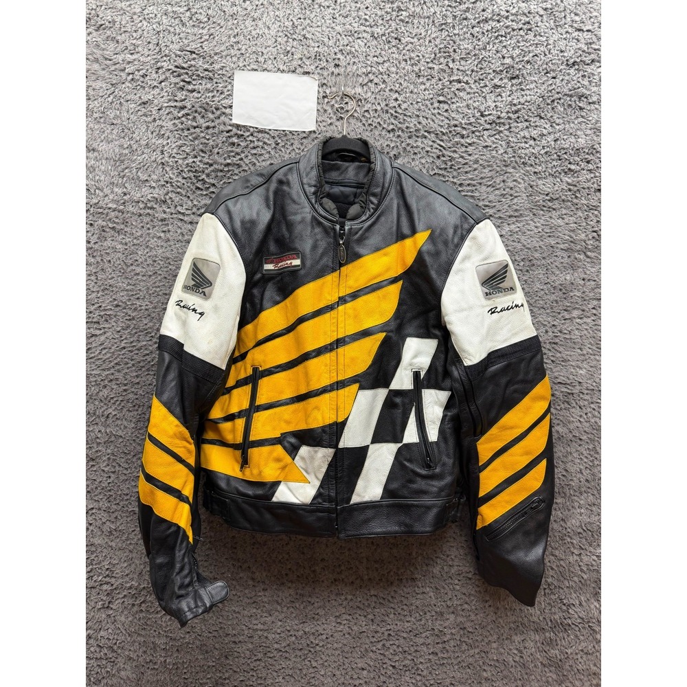 Vintage Honda Racing Rider Collection Leather Motorcycle Jacket Black Size 46